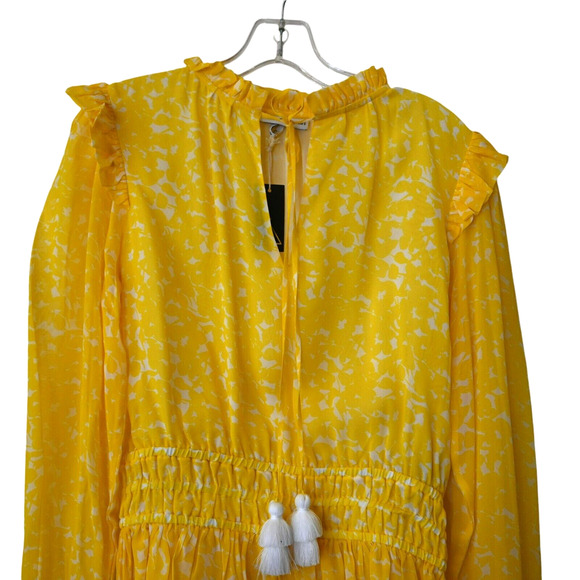 Karina Grimaldi Blouse Top Small Yellow Long Sleeve Ruffle Detail Smocked Waist - Picture 2 of 7